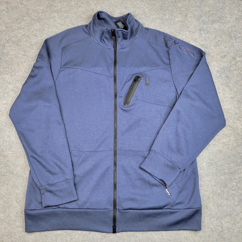 Spyder Jacket Mens XL Blue Full Zip Softshell Track Outdoor Hiking Active